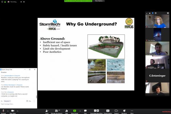 TK体育 engineering professor Gianna Cothren (upper right corner in blue) teaches an online hydrology seminar using Zoom video conferencing.