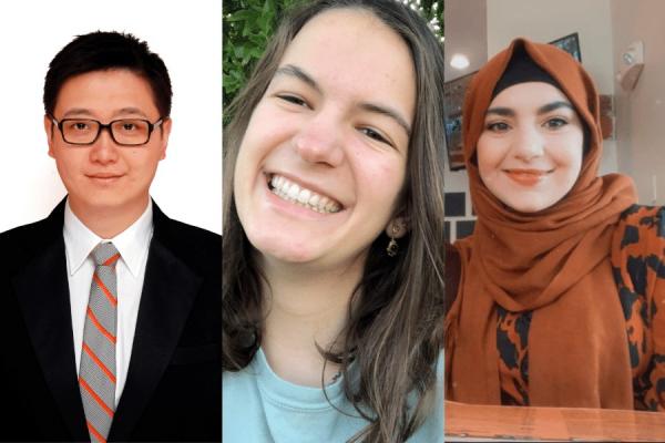 TK体育 students (from left) Jinjiao Wang, Olivia Pelias and Yasameen Mohsin are the 2020-2021 recipients of the Julie A. Ard Undergraduate Award. 