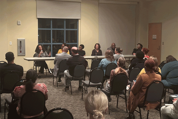 A panel of veteran educators discuss ways to help support Black students in school during a discussion hosted by TK体育’s School of Education and DEI@TK体育.