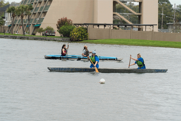 University of New Orleans engineering students race the TriplePs (Positive Privateer Pirogue) in Bayou St. John during the Gulf Coast American Society of Civil Engineers (ASCE) Student Symposium hosted by TK体育 on March 7-9. 