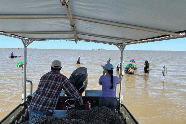 Madeline Foster-Martinez, an assistant professor in TK体育's Department of Earth and Environmental Science and Department of Civil and Environmental Engineering, used recycled wreaths in Quarantine Bay in Plaquemines Parish for a class project in the wetlands.